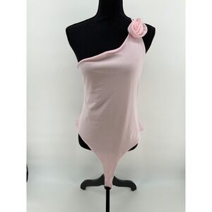 AFRM Pink One Shoulder Katie Rosette Bodysuit Large Sleeveless Coquette Romantic